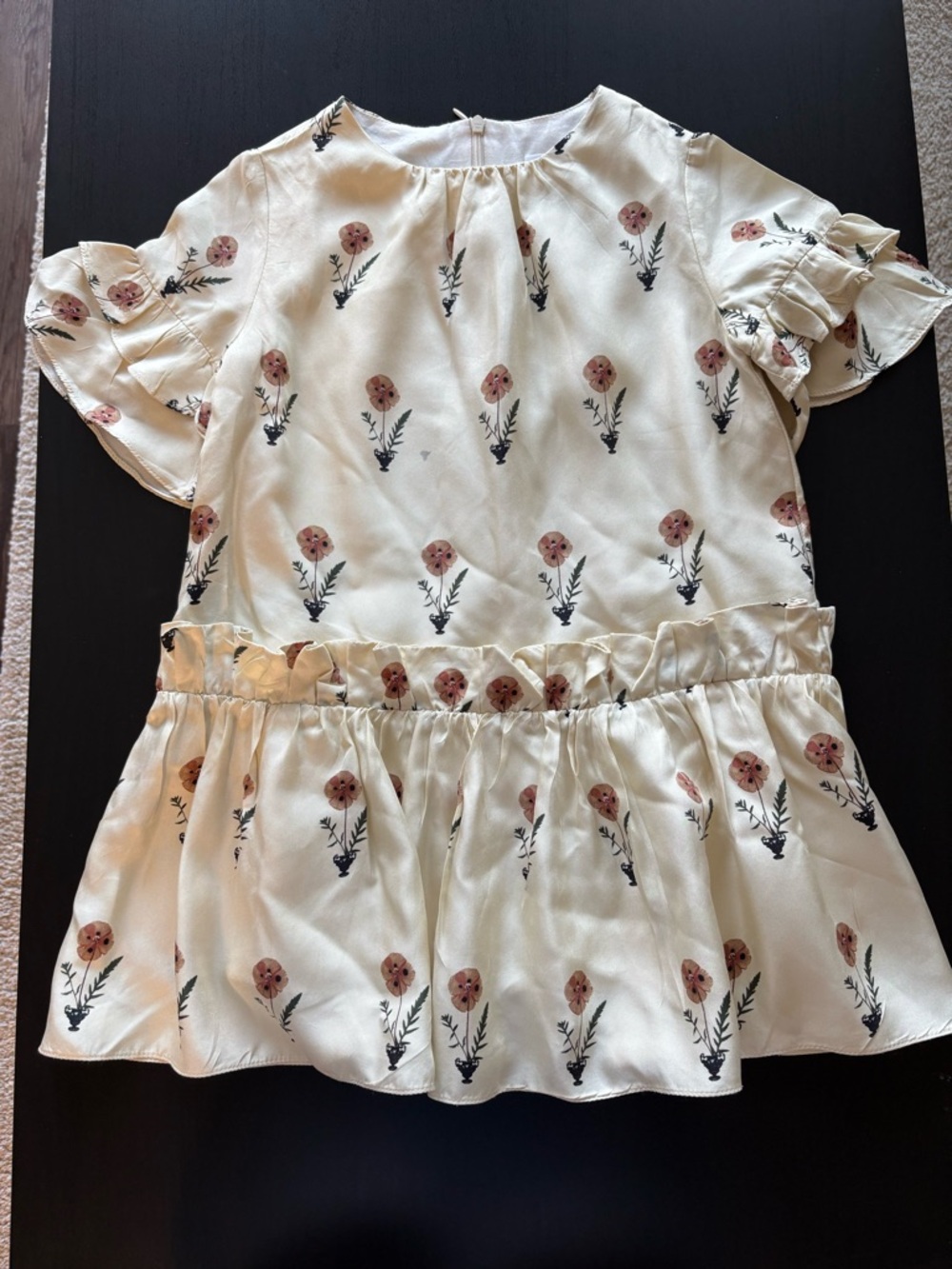 Oscar de la Renta Cream Dress with Blush Floral Print